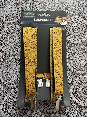 Pokemon Pikachu Suspenders Yellow Adjustable Clip-On Buckle Down NEW